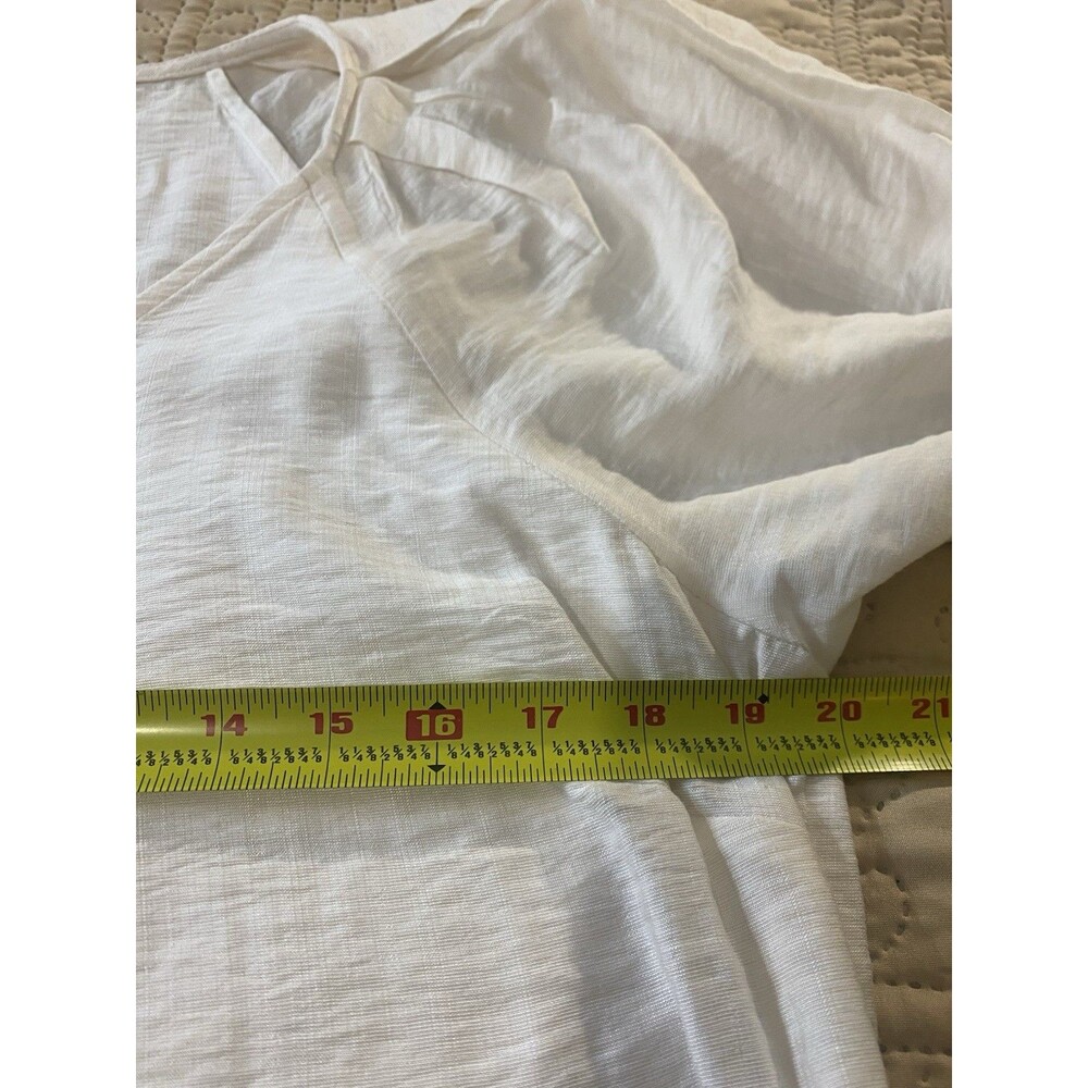 Rachel Roy White V-Neck Blouse L Puff Short Sleeve Slub Rayon Boho Minimalist - Picture 4 of 10